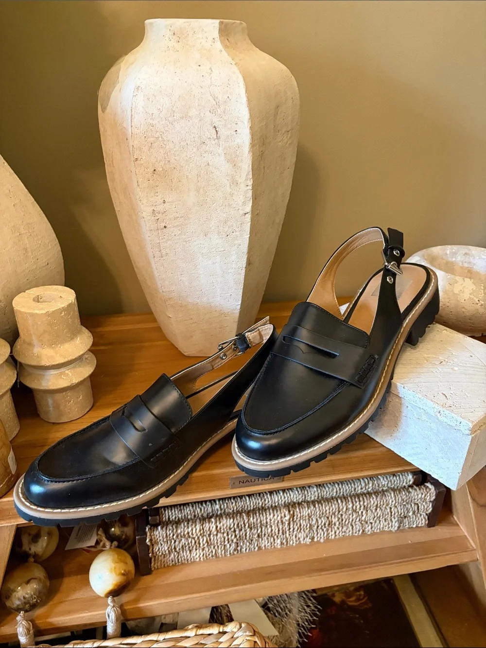 Dolce Vita Black Leather Slingback Lug Sole Sandals
